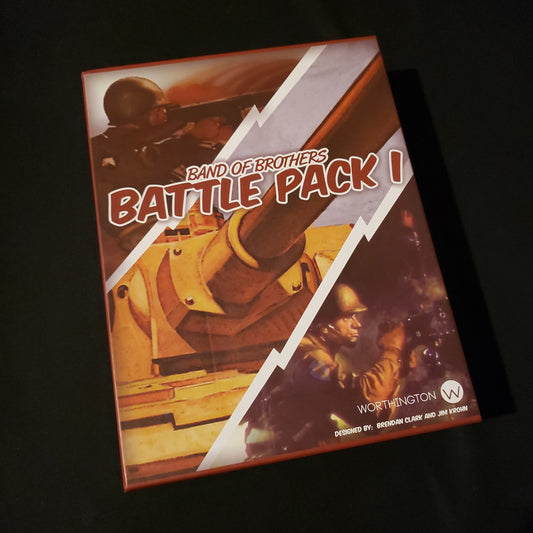 Image shows the front cover of the box of the Battle Pack 1 expansion for the board game Band of Brothers