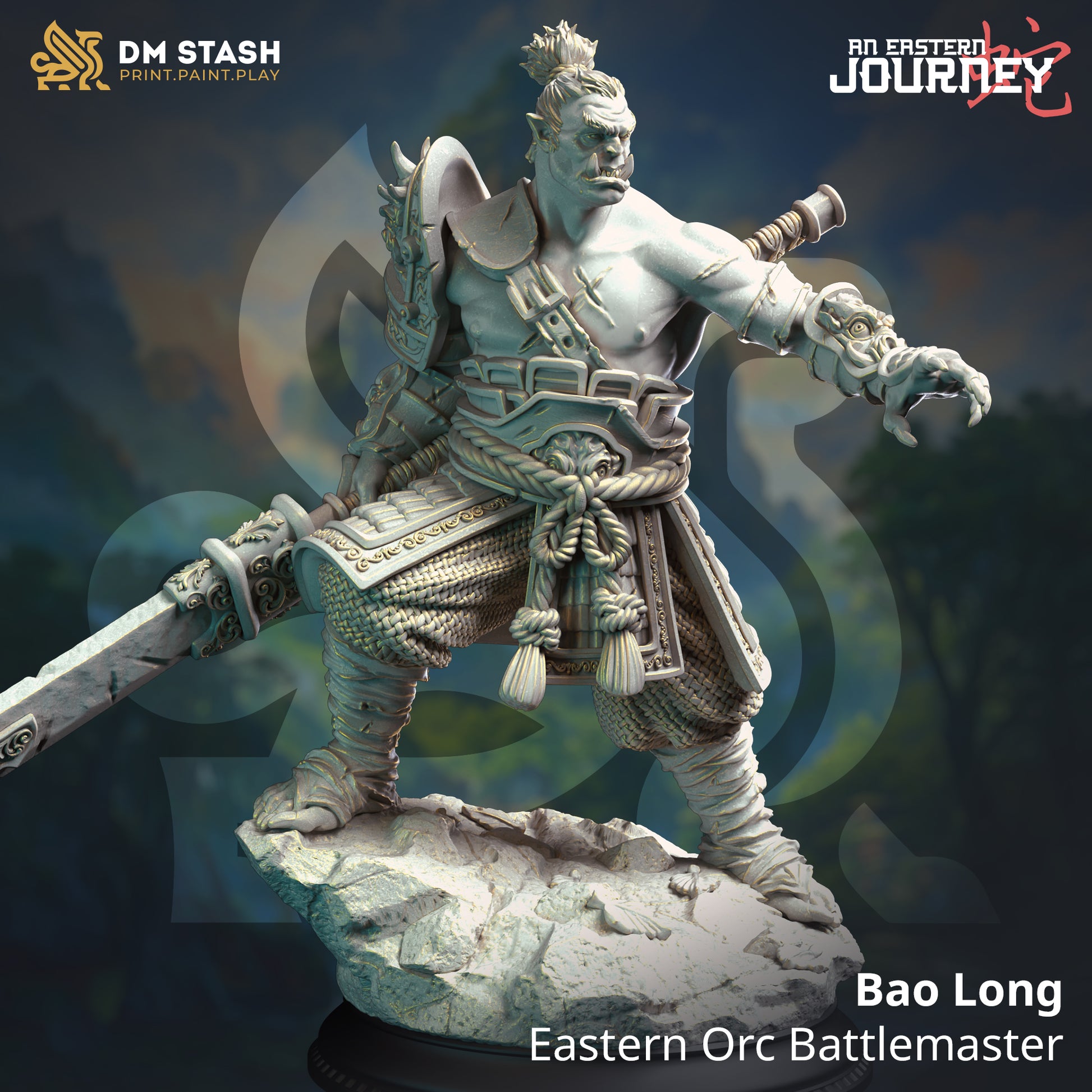 Image shows a 3D render of an orc fighter gaming miniature