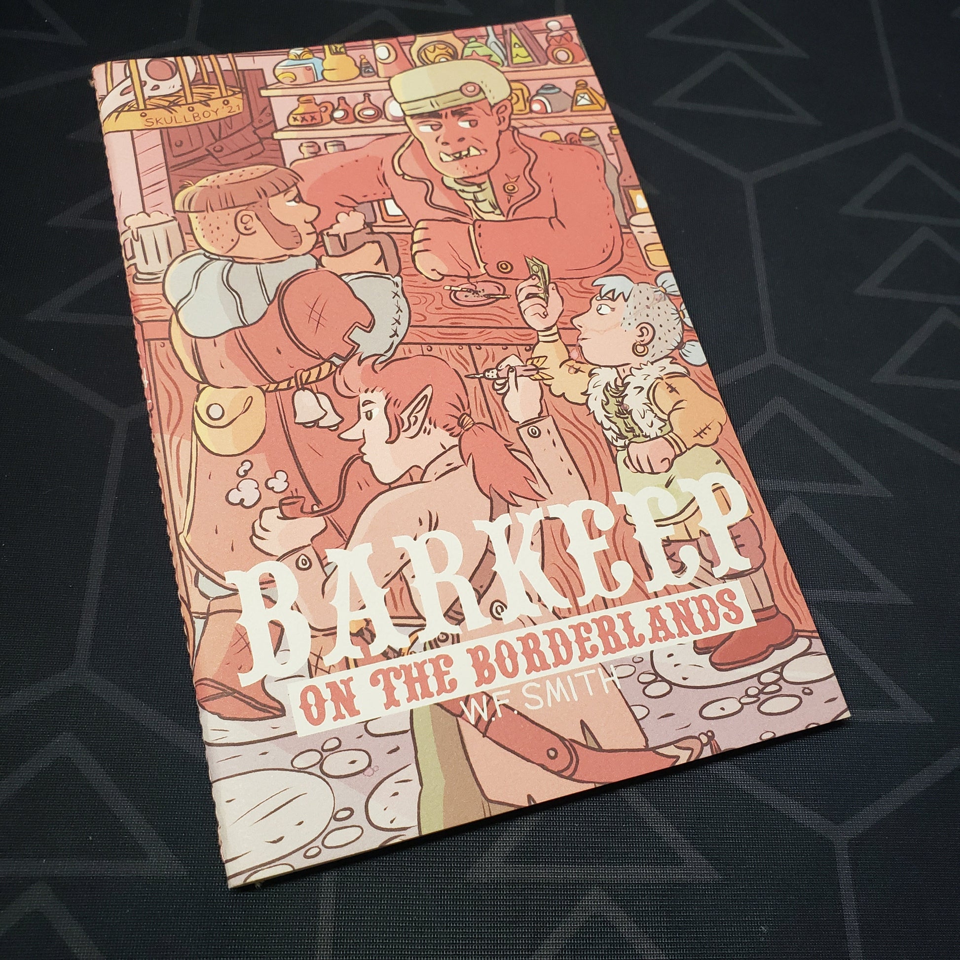 Image shows the front cover of the Barkeep on the Borderlands roleplaying game book