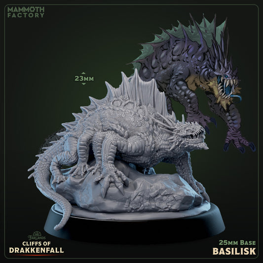 Image shows a 3D render of a basilisk gaming miniature.