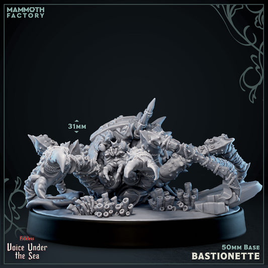 Image shows a 3D render of a crab monstrosity gaming miniature.