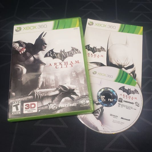 Image shows the case, manual & disc for the video game Batman: Arkham City for Xbox 360