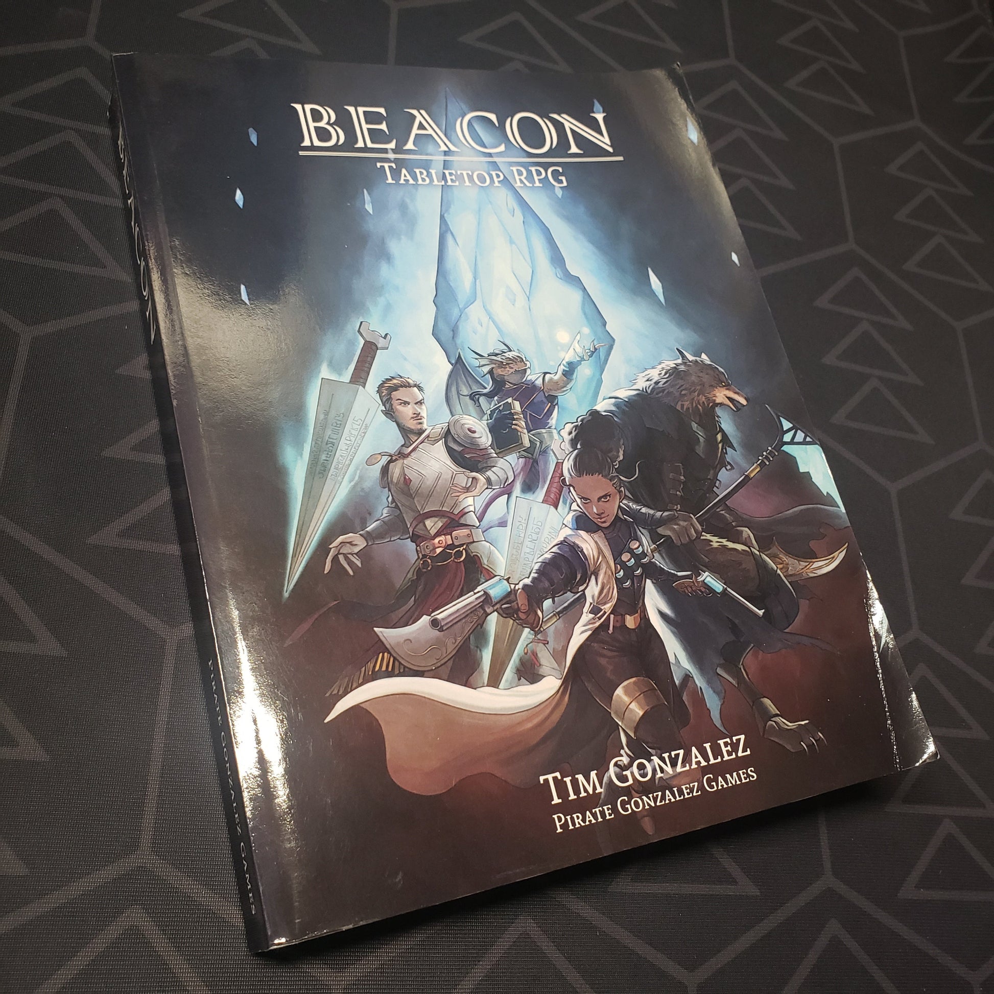 Image shows the front cover of the core rulebook for the roleplaying game Beacon