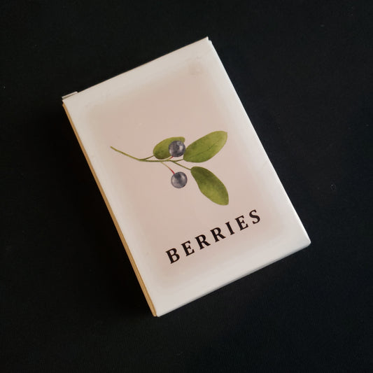 Image shows the front cover of the box of the Berries card game