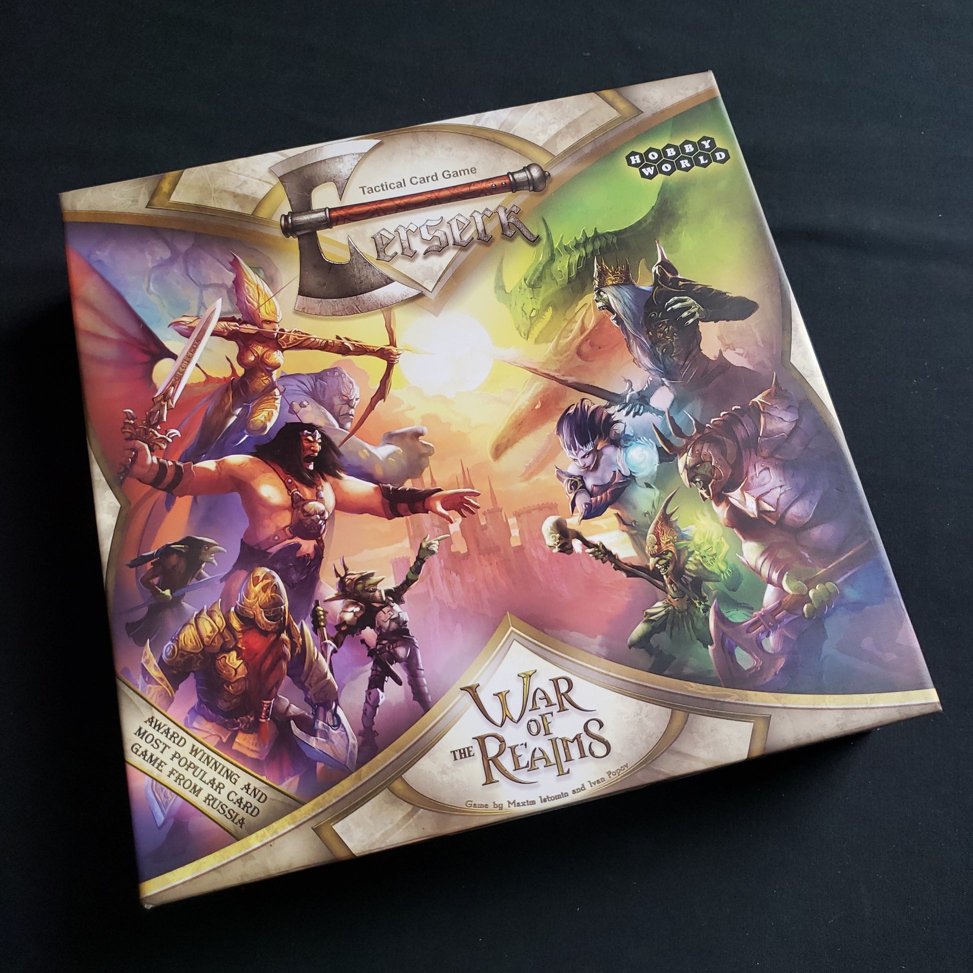 Image shows the front cover of the box of the Berserk: War of the Realms card game