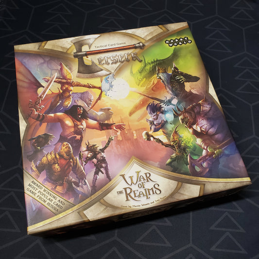 Image shows the front cover of the box of the Berserk: War of the Realms card game