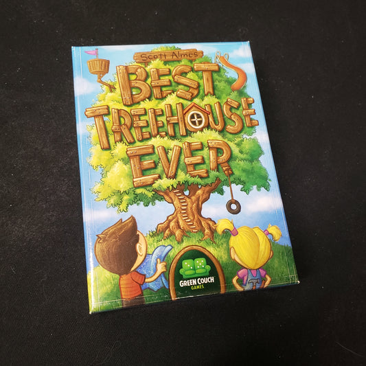 Image shows the front cover of the box of the Best Treehouse Ever card game
