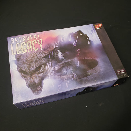Image shows the front cover of the box of the Betrayal Legacy board game