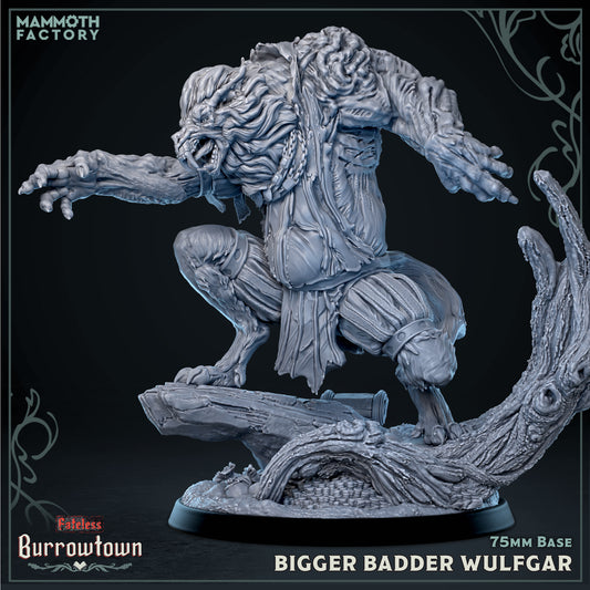 Image shows a 3D render of a werewolf abomination gaming miniature.