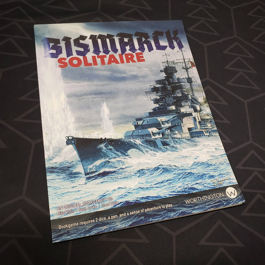 Image shows the front cover of the Bismarck Solitaire wargaming book