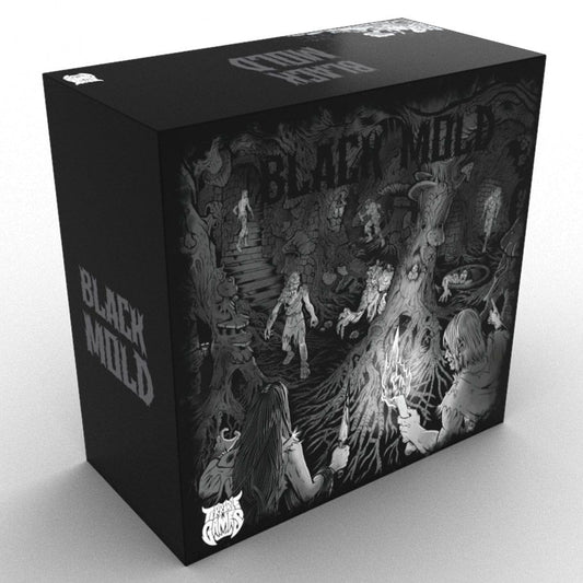 Image shows the front cover of the box of the Black Mold board game