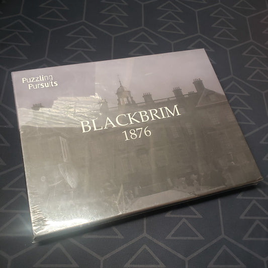 Image shows the front cover of the box for the Blackbrim: 1876 puzzle game