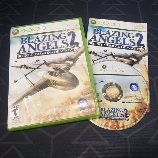 Image shows the case, manual & disc for the video game Blazing Angels 2: Secret Missions of WWII for Xbox 360