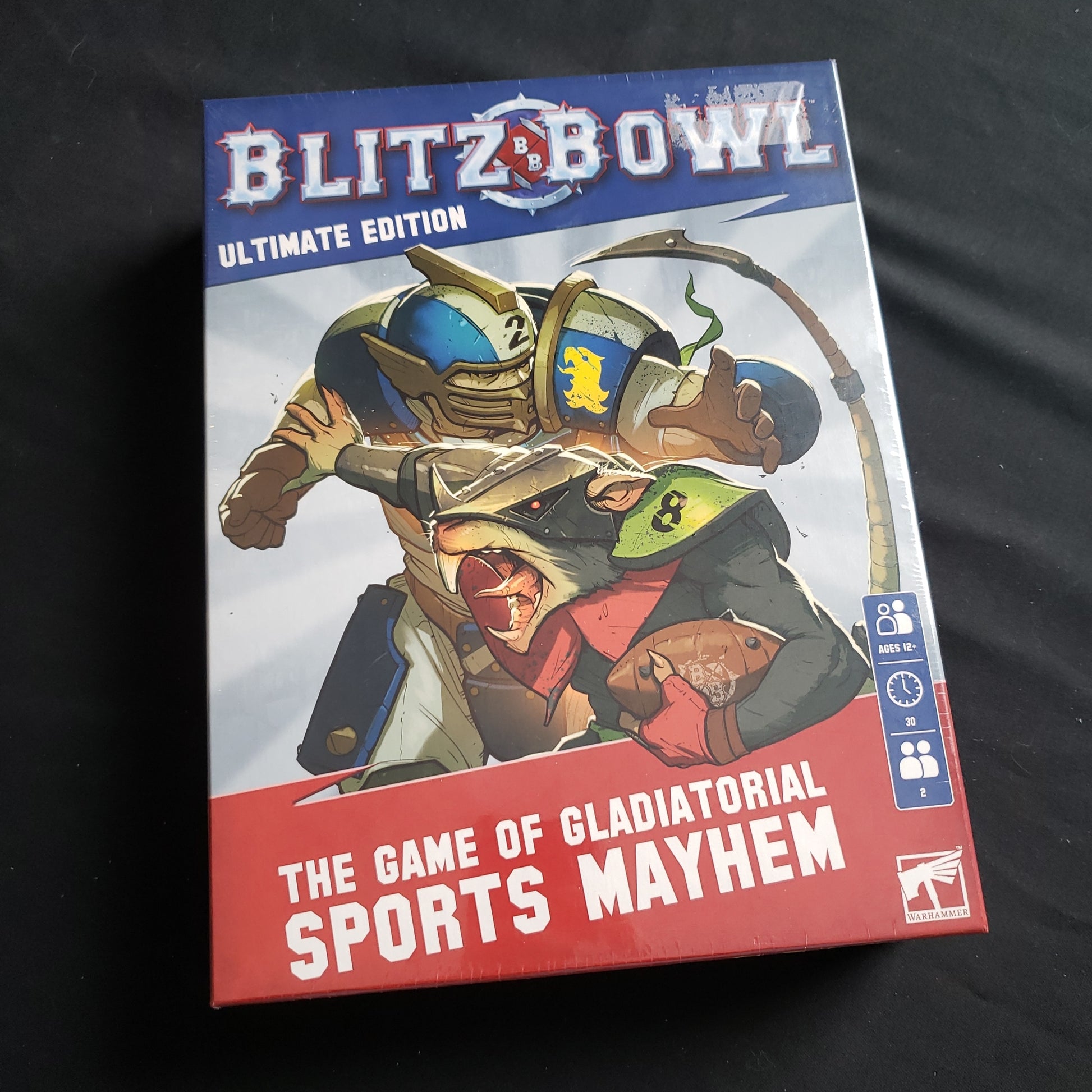 Image shows the front cover of the box of the Blitz Bowl: Ultimate Edition board game