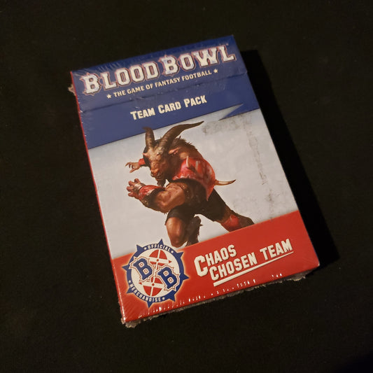 Image shows the front of the box for the Chaos Chosen Team Card Pack for the Blood Bowl miniatures game