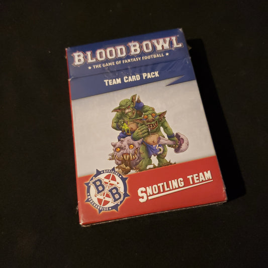 Image shows the front of the box for the Snotling Team Card Pack for the Blood Bowl miniatures game