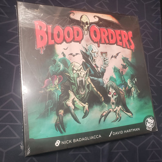 Image shows the front cover of the box for the Blood Orders board game
