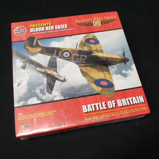 Image shows the front cover of the box of the Blood Red Skies: Battle of Britain board game
