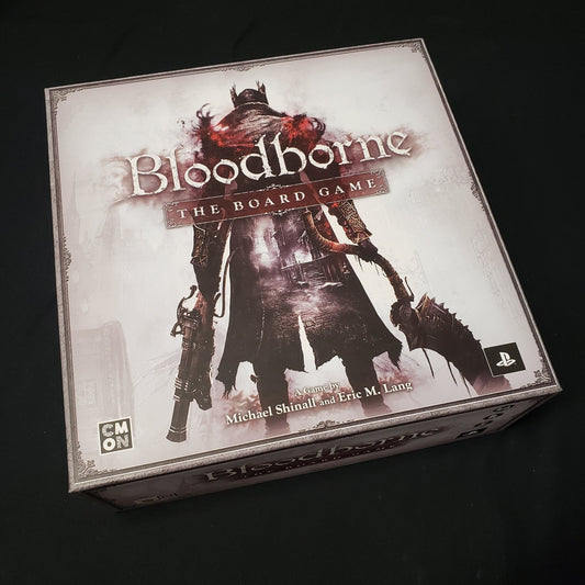 Image shows the front cover of the box of Bloodborne: The Board Game