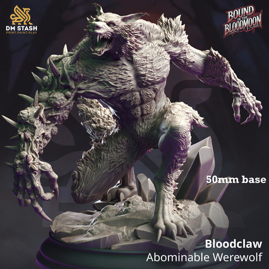 Image shows a 3D render of a werewolf abomination gaming miniature