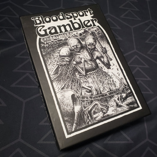Image shows the front cover of the box for the Bloodsport Gambler card game
