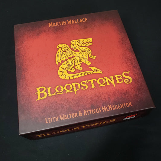 Image shows the front cover of the box of the Bloodstones board game
