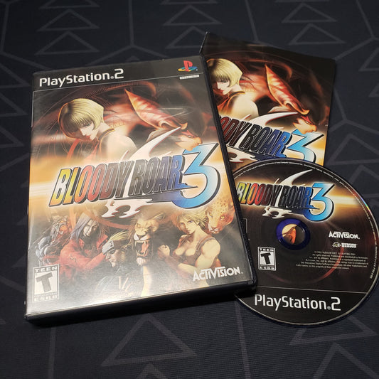 Image shows the case, manual and disc for the video game Bloody Roar 3 for Playstation 2