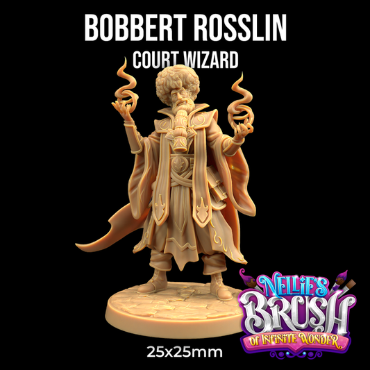 Image shows a 3D render of a human wizard gaming miniature