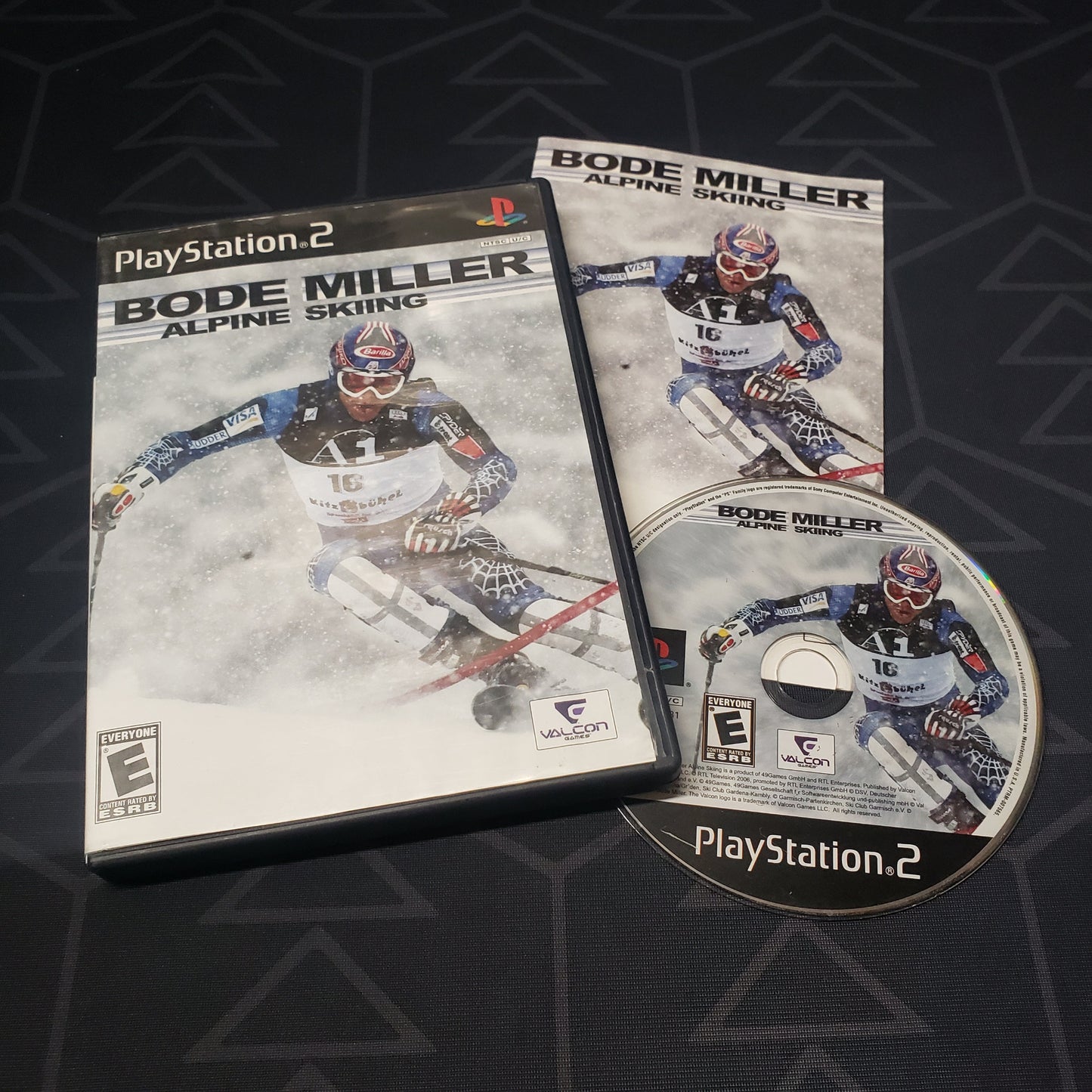 Image shows the case, manual and disc for the video game Bode Miller Alpine Skiing for Playstation 2