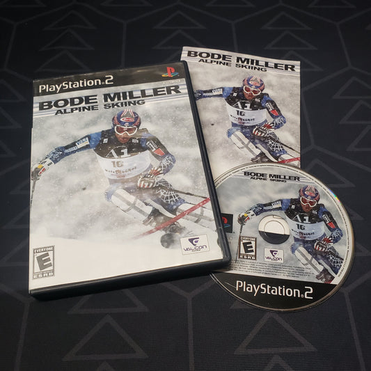 Image shows the case, manual and disc for the video game Bode Miller Alpine Skiing for Playstation 2