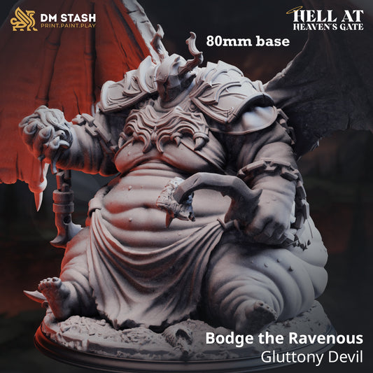Image shows a 3D render of a gluttonous demon gaming miniature.