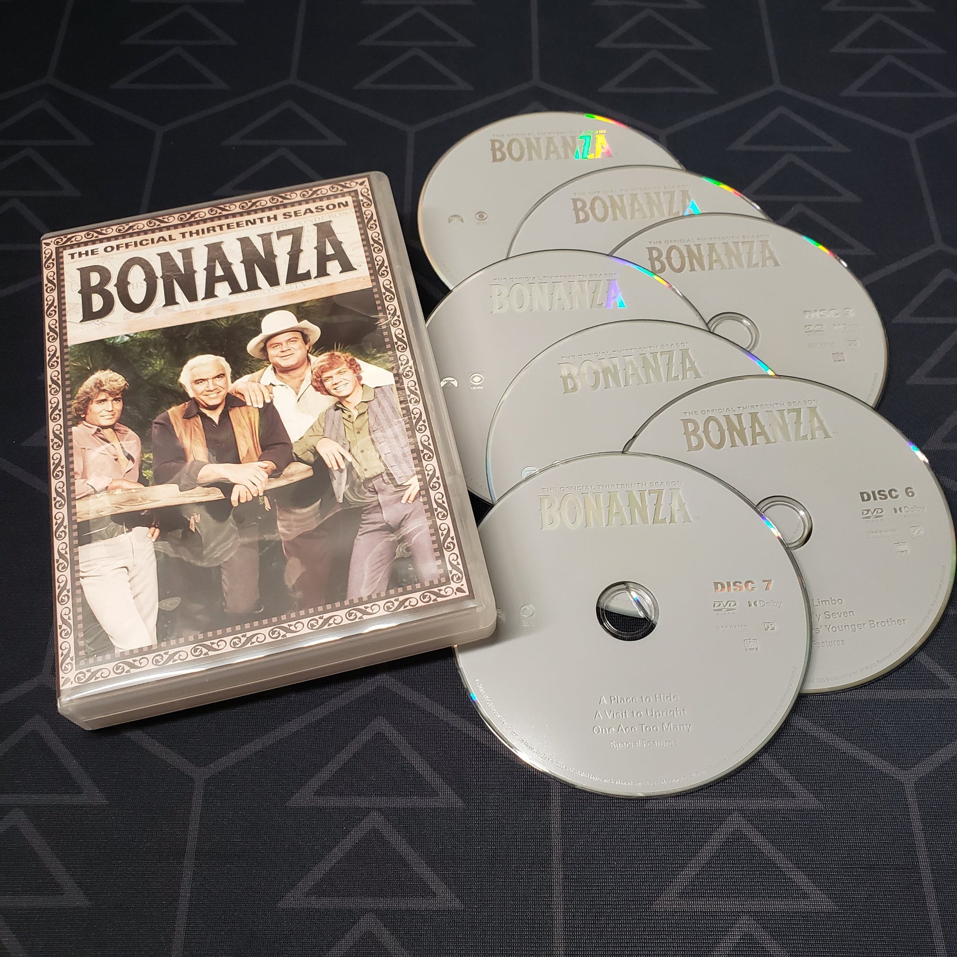 Image shows the case & seven discs for Bonanza: Season 13 on DVD