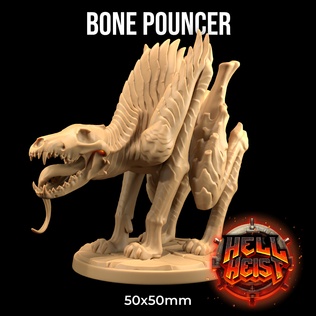 Image shows a 3D render of a lanky skeletal demon hound gaming miniature