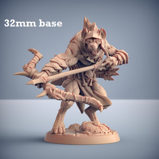 Image shows a 3D render of a gnoll ranger gaming miniature