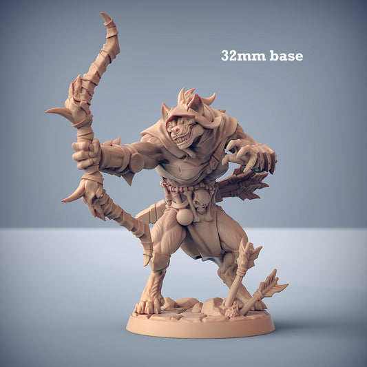 Image shows a 3D render of a gnoll ranger gaming miniature