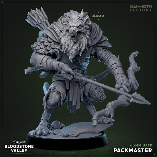 Image shows a 3D render of a gnoll ranger gaming miniature.