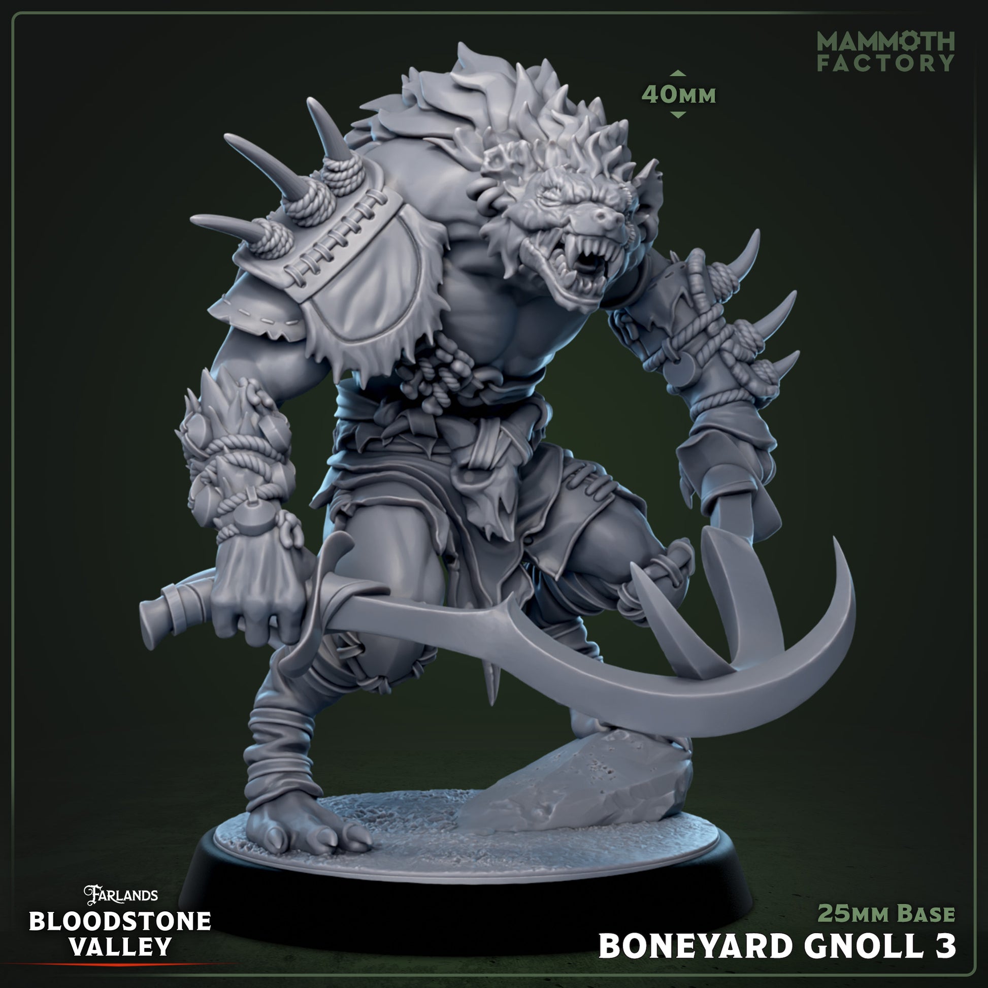 Image shows a 3D render of a gnoll warrior gaming miniature.