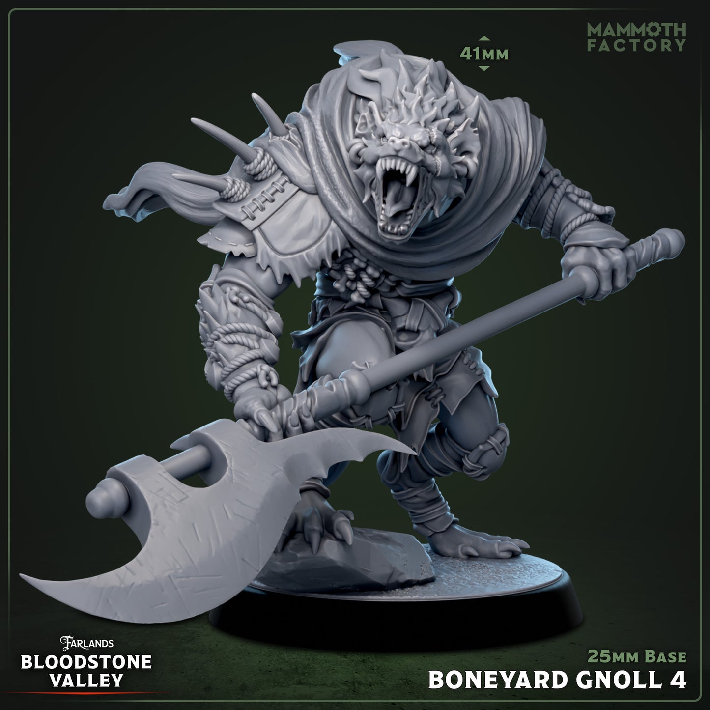 Image shows a 3D render of a gnoll warrior gaming miniature.
