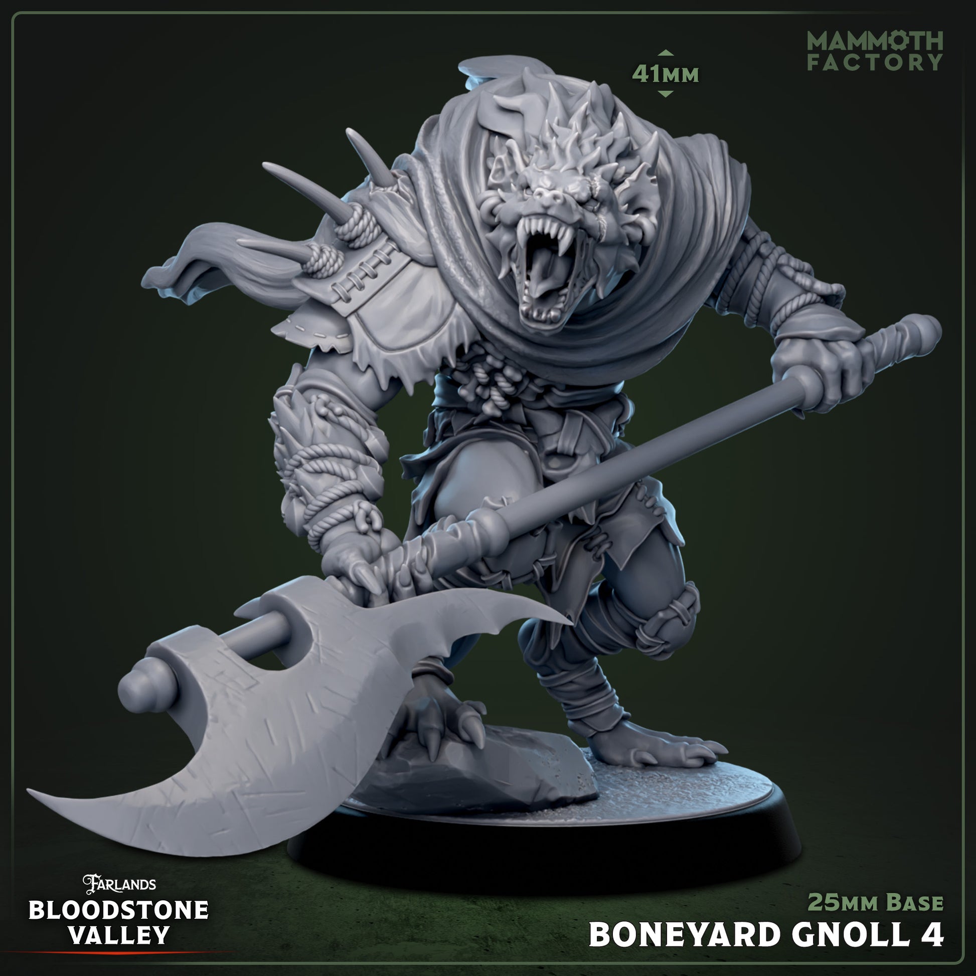 Image shows a 3D render of a gnoll warrior gaming miniature.