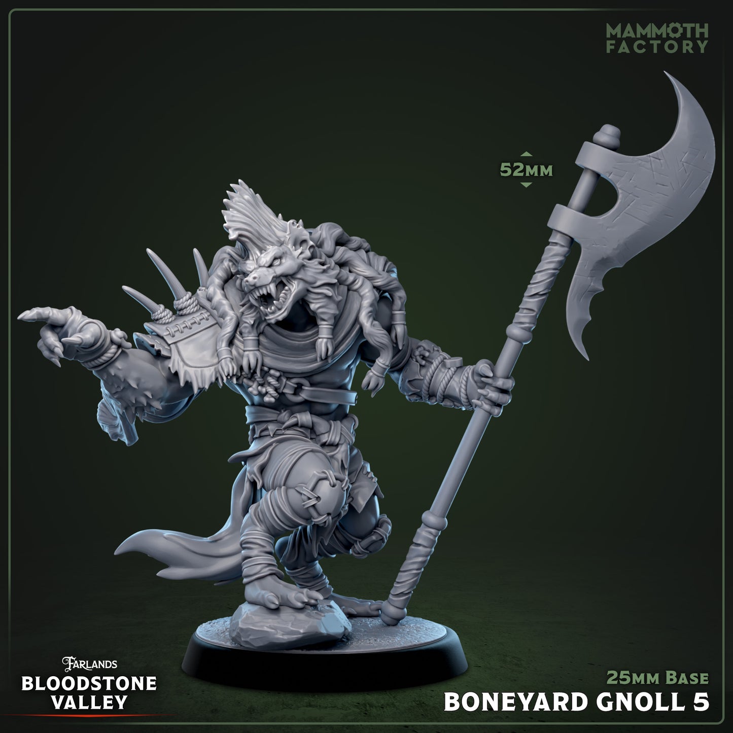 Image shows a 3D render of a gnoll warrior gaming miniature.