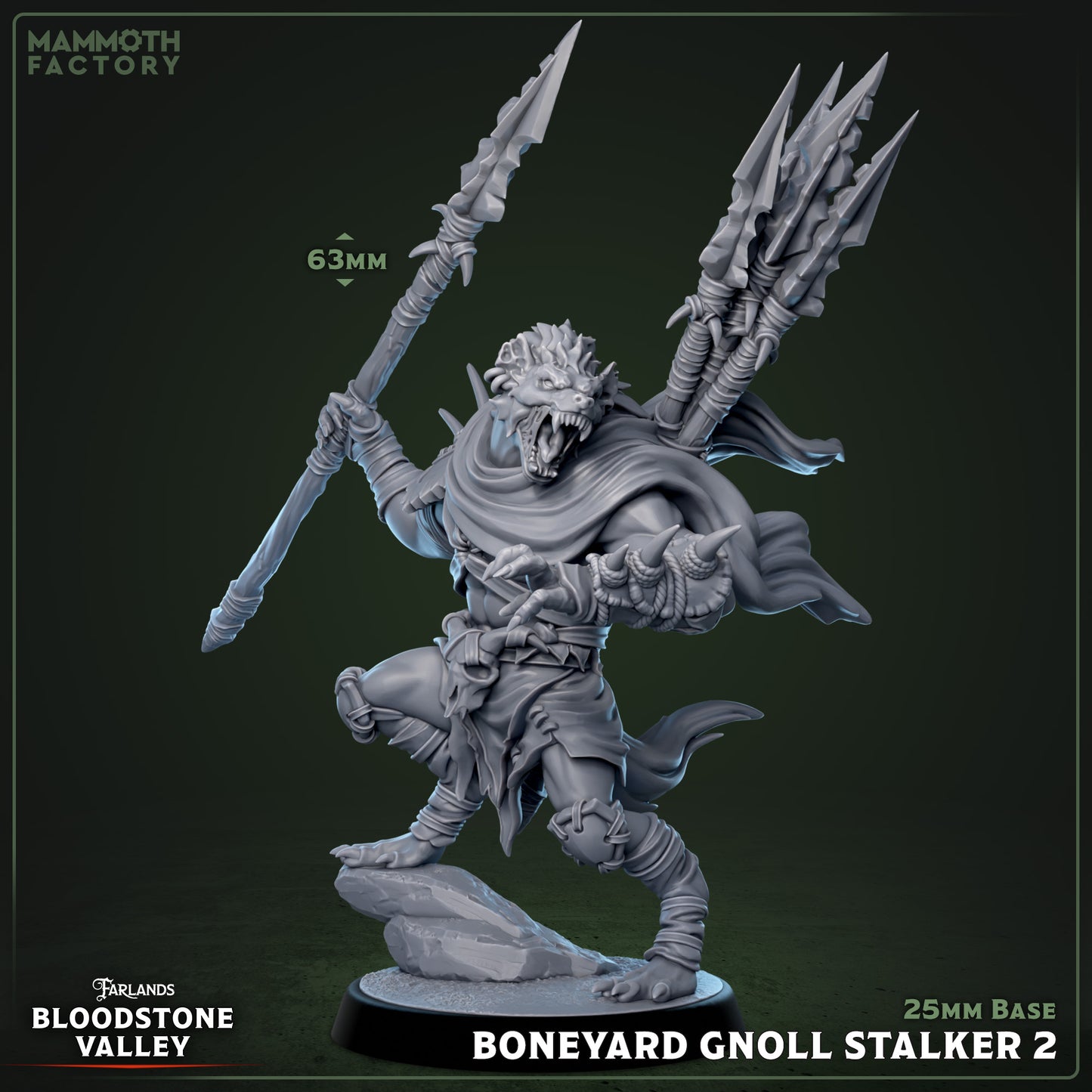Image shows a 3D render of a gnoll warrior gaming miniature.