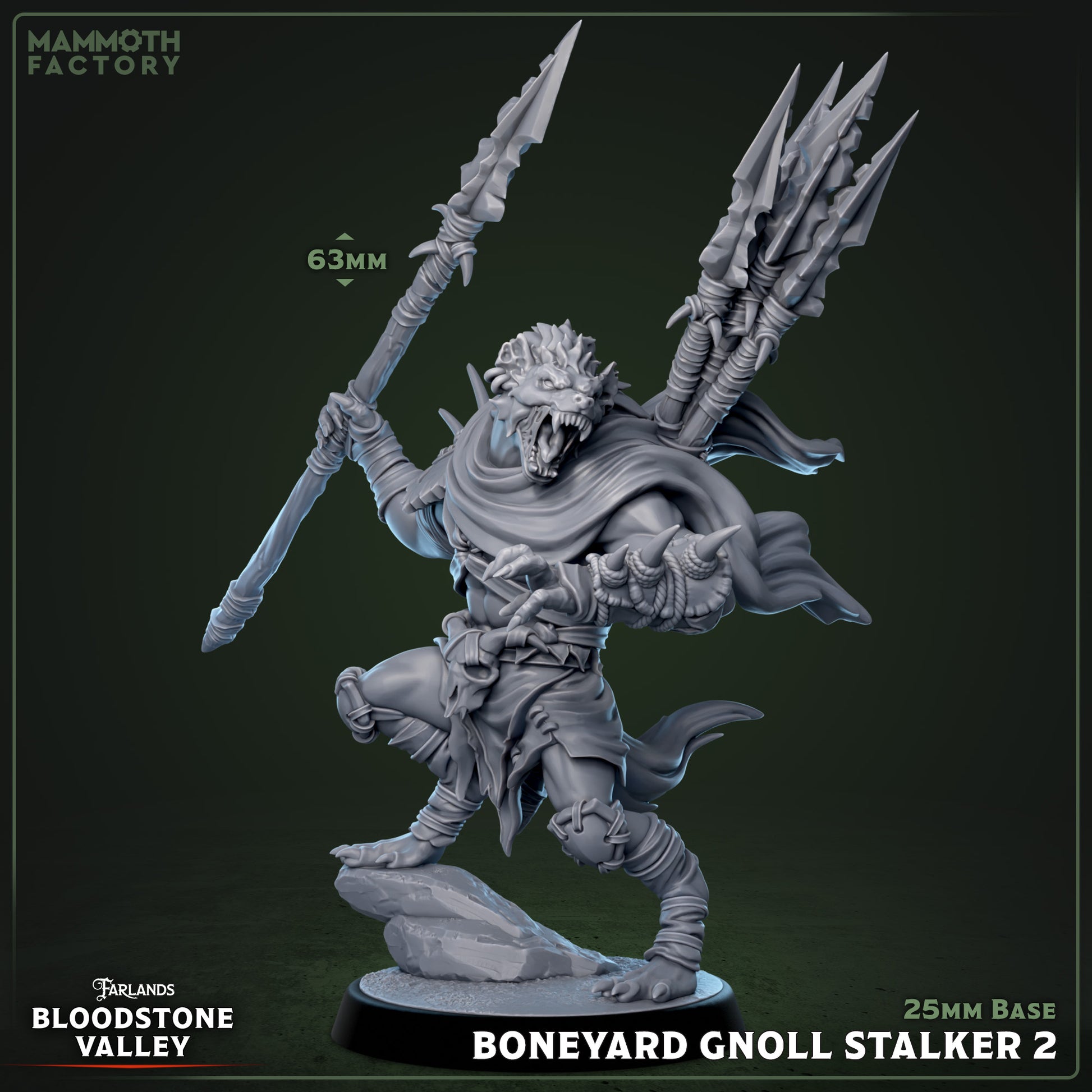 Image shows a 3D render of a gnoll warrior gaming miniature.