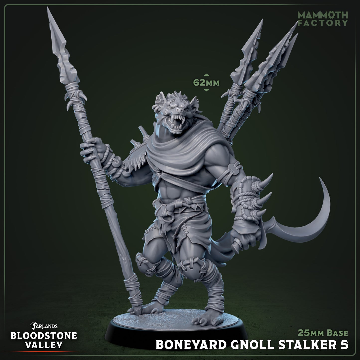 Image shows a 3D render of a gnoll warrior gaming miniature.