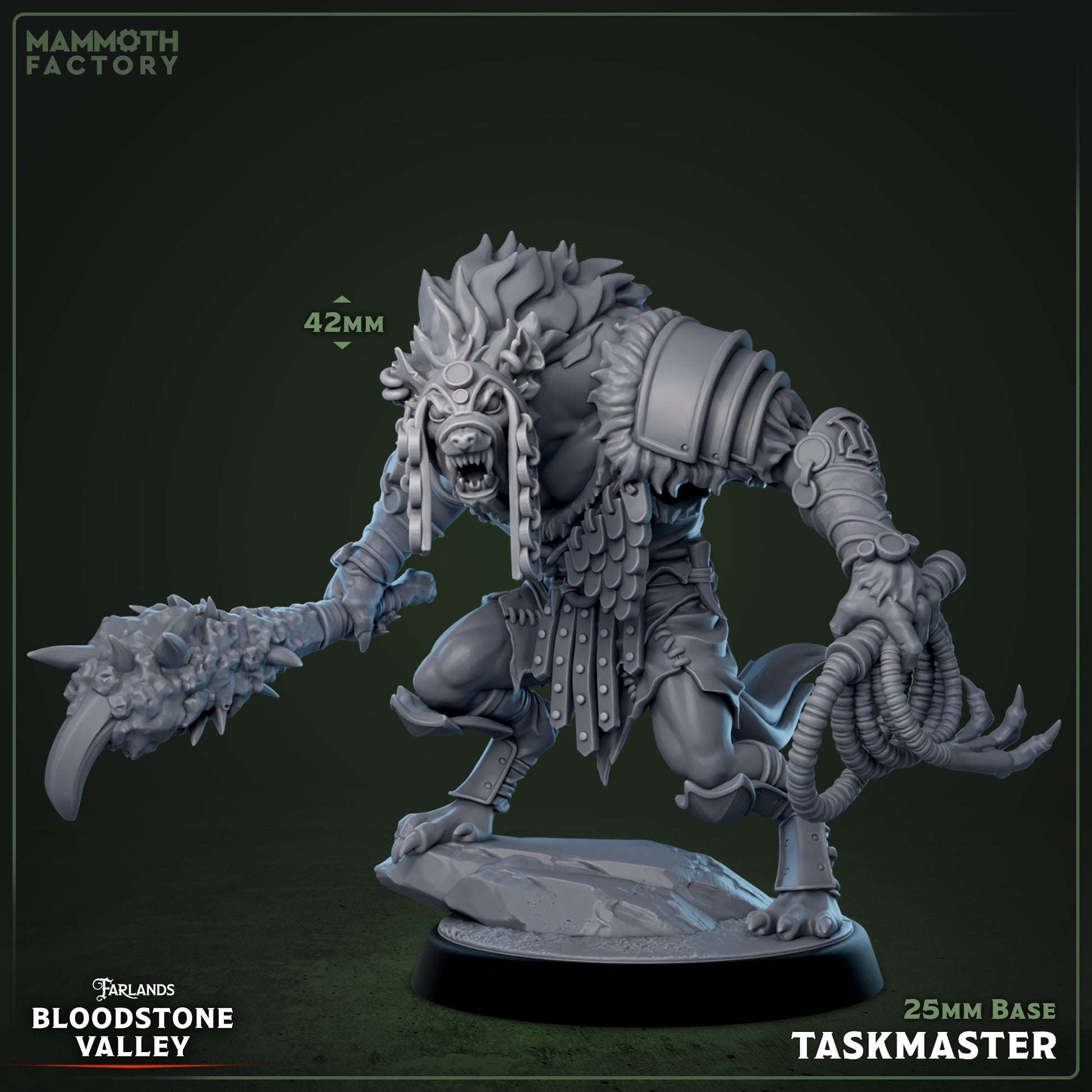 Image shows a 3D render of a gnoll taskmaster gaming miniature.
