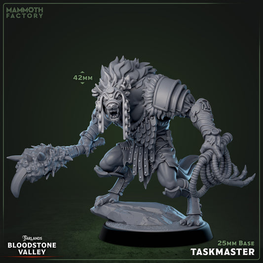 Image shows a 3D render of a gnoll taskmaster gaming miniature.