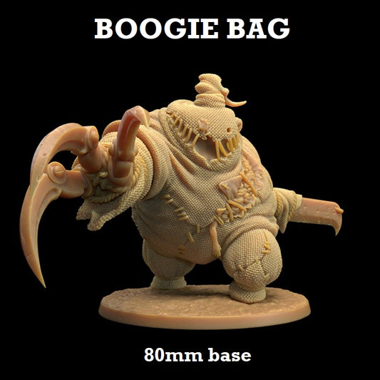 Image shows a 3D render of a burlap bag monster gaming miniature