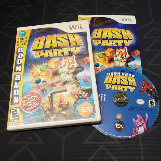 Image shows the case, manual and disc for the video game Boom Blox: Bash Party for Nintendo Wii