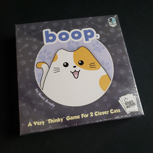 Image shows the front cover of the box of the boop. board game