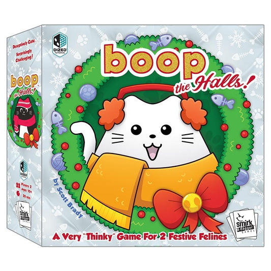 Image shows the front cover of the box of the board game Boop the Halls