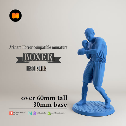 Image shows a 3D render of a 1920s era boxer gaming miniature.